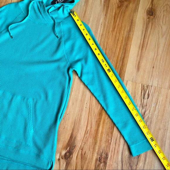 NEW CHAPS SPORT Solid Thermal Hoodie Sweatshirt Sweater Turquoise Small Women’s - Picture 9 of 13